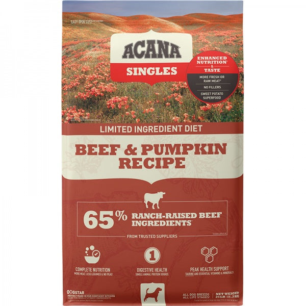 Acana D 25 & 22.5lb Singles Beef/Pumpkin